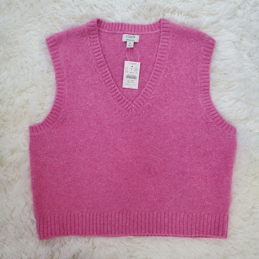 NWT J. Crew Size M Pink Extra-Soft Wool Blend V-Neck Sweater Vest